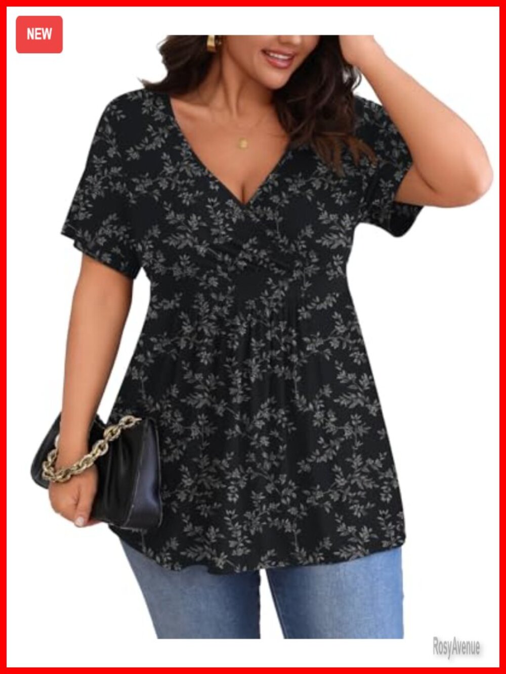 Plus Size Short Sleeve Tunic Top Wrap V-Neck Flowy Rayon Blouse